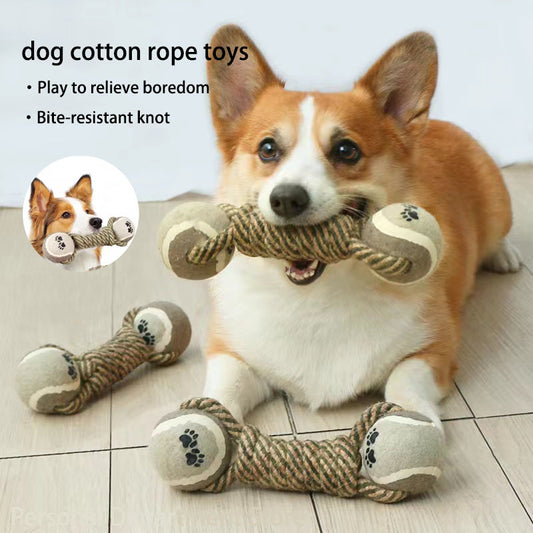 Dog toys (large and small), cotton rope interactive game, mini dog ball, dog accessories, toothbrush chew toy, premium cotton-polyester tug-of-war game, interactive rope for medium-sized dogs